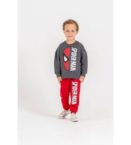 Gri Baskılı Kırmızı Eşofman Detaylı Sweatshirt & Eşofman Alt Üst Takım