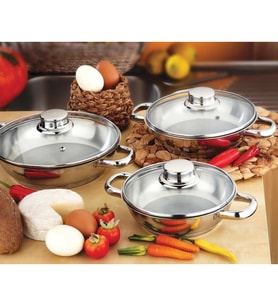GÜLSAN 6 PARÇA CAM KAPAKLI PASLANMAZ ÇELİK OMLET TENCERE SETİ (16 CM, 18 CM, 20 CM)