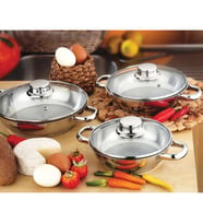 GÜLSAN 6 PARÇA CAM KAPAKLI PASLANMAZ ÇELİK OMLET TENCERE SETİ (16 CM, 18 CM, 20 CM)