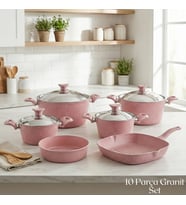 ARZU ÇELİK 10 Parça Granit Set Çelik Kapak - Pembe