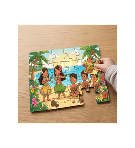 Sahilde Eğlenen Mutlu Çocuklar Tasarımlı 24 Parça Ahşap Çocuk Puzzle