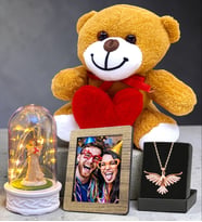Kişiye Özel Set Fotoğraf & Led Işıklı Fanus & Anka Kuşu Kolye & Peluş Ayıcık (Model 7)
