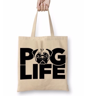Pug Life Köpek 03 Bez Çanta Uzun Saplı