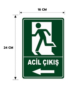 6 Adet Sol Yöne Acil Çıkış Levhası, Yapışkanlı Sticker Levha, 16x24, 20x30 (A4), 30x42 (A3) Cm Boyut Seçenekleriyle Folyo Baskı Sticker Kişiselleştiirlebilir Levha