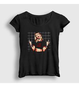 Presmono Kadın Siyah Here Miley Cyrus T-Shirt 403722tt