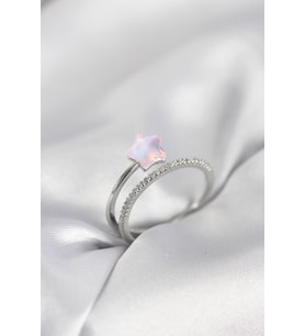 Gümüş Renk Zirkon Taşlı Pembe Halley Model Kadın Yüzük TJ-BYK4039