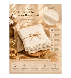 Ekru %100 Pamuklu Tek Katlı Fitilli Kız / Erkek Bebek Battaniyesi Uyku Kund