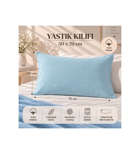 Pamuk Saten Yastık Kılıfı 50x70 cm Mavi