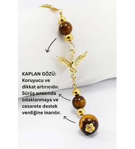 Doğal Taşlı Metal Uçan Kuş Araba Dikiz Ayna Süsü, Kaplan Gözü Taşlı Araba Hediyesi