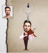Kişiye Özel Kemancı Karikatürlü Ahşap Anahtarlık  Bay-1-Eco