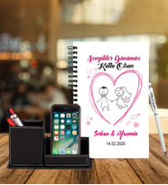 Sevgililer Gününe Özel Ahşap Defter Kalem & Deri Kaplama Kalemlik Hediye Seti 24