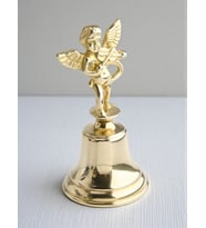 Nostaljik Pirinç El Çanı - İşlemeli Resepsiyon ve Servis Zili - 15x8 cm (Altın)