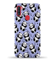 Samsung Galaxy M11 Uyumlu Lansman Kılıf Panda Tasarımlı İçi Kadife Kapak-Lila (Şeffaf)