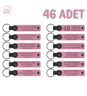 Pembe, Anneler Günü Kutlaması İçin Mesajlı Hatıra Anahtarlık 46’lı Set, Özel Gün Hediyesi