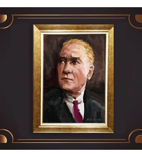 Altın Varaklı Çerçeveli Paspartulu Atatürk Tablo z4835 (Gold)