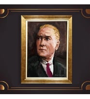 Altın Varaklı Çerçeveli Paspartulu Atatürk Tablo z4835 (Gold)