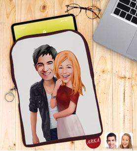 BK Gift Kişiye Özel Sevgililer Karikatürlü Taşınabilir Koruyucu Tablet Kılıfı & Organizer Çanta - Bordo-90