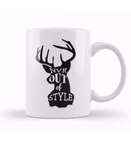 Retro Animal Stag Nvr Out of Style Black Kupa Bardak Porselen