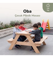 Ovlo Ahşap Çocuk Yemek Masası Şemsiye Delikli 3-8 Yaş 4 Kişilik Oba