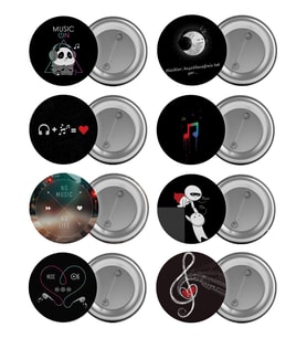 Love Music Çanta Rozeti Seti 8 Adet En Büyük Boy 5.8cm İğneli Broş