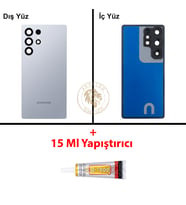 Samsung S25 Ultra Mavi Arka Pil Kapağı Batarya Kapağı Lazer Kesim + B-7000 Yapıştırıcı
