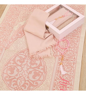 İsme Özel Ahşap Kutulu Seccade Seti-Pembe(24*24*6 cm,1040 gr)