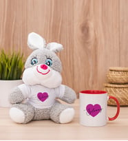 Kişiye Özel Mor Kalpli İsimli Peluş Tavşan ve Kırmızı Kupa