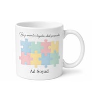İsimli Puzzle Parçası Desenli Kupa Bardak Özel Tasarım Hediye