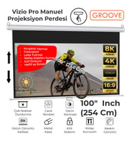 Groove Vizio Pro 100¨ Inch 220x125cm Blackout Işık Geçirmez Profesyonel Projeksiyon Perdesi +Canlı Renkler+Göz Koruması+Leke Tutmaz Projector