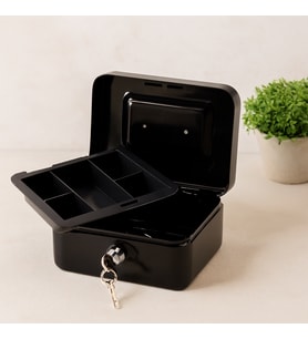 Anahtarlı Metal Para Kutusu 15x12x8 cm - 6 Bölmeli Taşıma Kulplu
