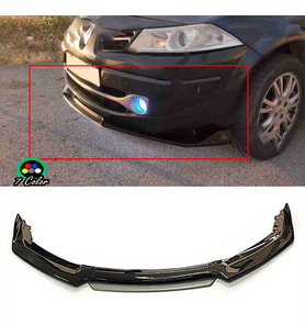 Renault Megane Mk2 Gri Renkli Şeritli Dilli Ön Lip 4 Prç Parlak Siyah ABS 2002 - 2009