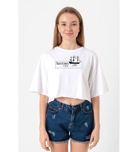 Outlander Artemis Crew Beyaz Kadın Crop Tshirt