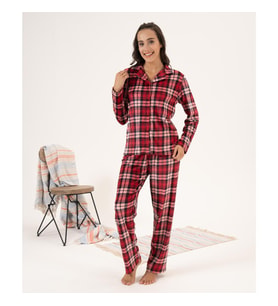 Estiva Kareli Önden Düğmeli Kadife Bayan Pijama Takım (Çok Renkli)