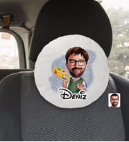 BK Gift Kişiye Özel İsimli Erkek Ressam Karikatürlü Yuvarlak Araç Koltuk Yastığı-1