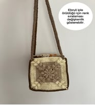 Motifli El Örgüsü Kare Tek Gözlü Renkli Günlük Çanta (Çok Renkli-Naturel)