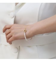 925 Ayar Gümüş Barock White Tatlısu İncisi Bileklik-5mm (Gold)