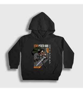 Presmono Unisex Çocuk Siyah Levi Fan Anime Attack On Titan Kapüşonlu Sweatshirt 125679tt