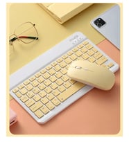 Qpart 5 Mini Taşınabilir Kablosuz Bluetooth Klavye Mouse Seti Taşınabilir Ingilizce Q Klavye Sarı
