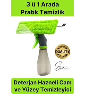 Pratik Hazneli Spreyli Pencere Cam Yüzey Temizleyici Şişesi ve Mikrofiber Bezi Silecekli Fırça