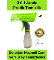 Pratik Hazneli Spreyli Pencere Cam Yüzey Temizleyici Şişesi ve Mikrofiber Bezi Silecekli Fırça