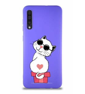 Samsung Galaxy A30S Soft Premier Kapak Coolcat Tasarımlı Silikon Kılıf - Mor (Şeffaf)