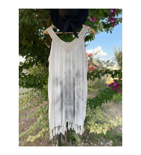 Kadın Taş Rengi Batik Desen Kloş Plaj Elbisesi