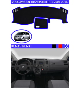 Volkswagen Transporter T5 2004-2016 İçin Uygun Torpido Koruma Halısı Siyah Kenar Renk Mavi