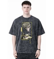 Tasarım Genos One Punch Man Anime Baskılı Unisex Oversize Eskitme Yıkamalı Tişört