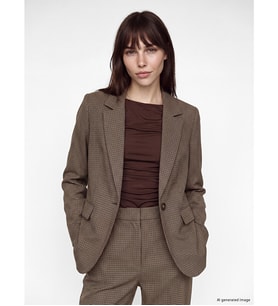 LCW Vision Kahverengi Ekose Kadın Blazer Ceket