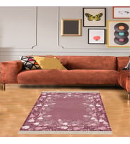 Çiçek Desenli Dijital Baskı Yıkanabilir Kaymaz Taban Modern Salon Halısı ve Yolluk (G.Kurusu) (Gül Kurusu)