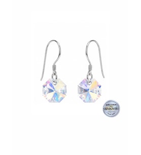 925 Ayar Swarovski Taşlı Minimal Sekizgen 8 mm Crystal AB Kadın Sallantılı Gümüş Küpe