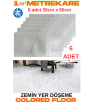 6 Adet 30cmx60cm Yapışkanlı Floor Pvc Panel 803 Yer Zemin Kaplama Paneli Arkası Kauçuklu (Beyaz)