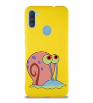 Samsung Galaxy A11 Soft Premier Kapak Salyangoz Gary Tasarımlı Silikon Kılıf - Sarı (Şeffaf)