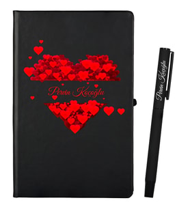Sevgiliye Hediye Kişiye Özel Siyah Defter ve Siyah Roller Kalem Seti